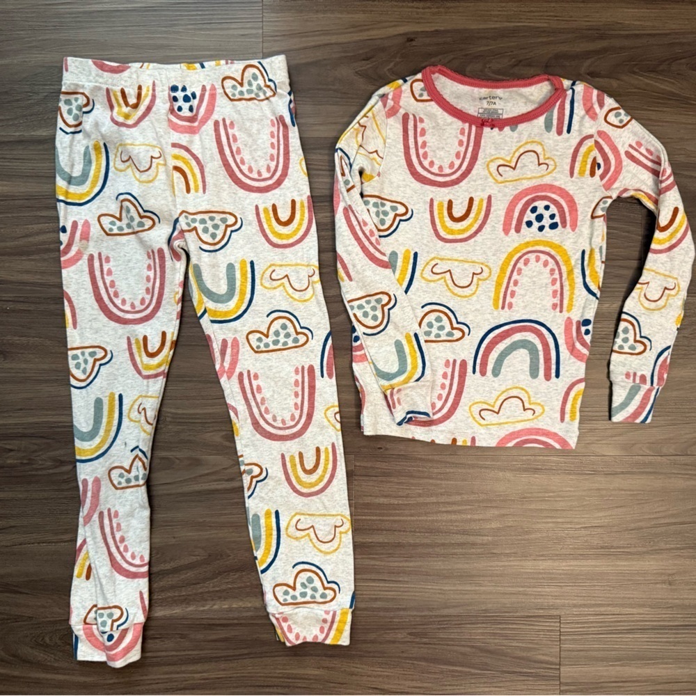 Carter's Girls 100% Cotton Colorful Rainbow Pajama Set size 7